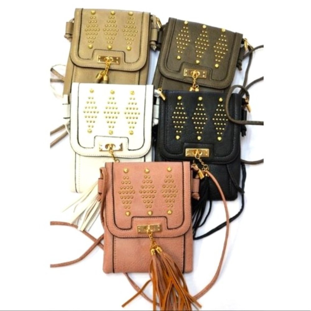 mini embellished crossbody with tassel charm